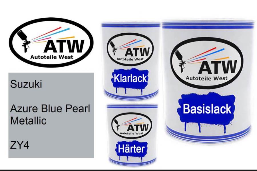 Suzuki, Azure Blue Pearl Metallic, ZY4: 1L Lackdose + 1L Klarlack + 500ml Härter - Set, von ATW Autoteile West.